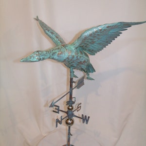 XL Handcrafted 3Dimensional FLYING DUCK Goose mallard Weathervane Copper Patina finish