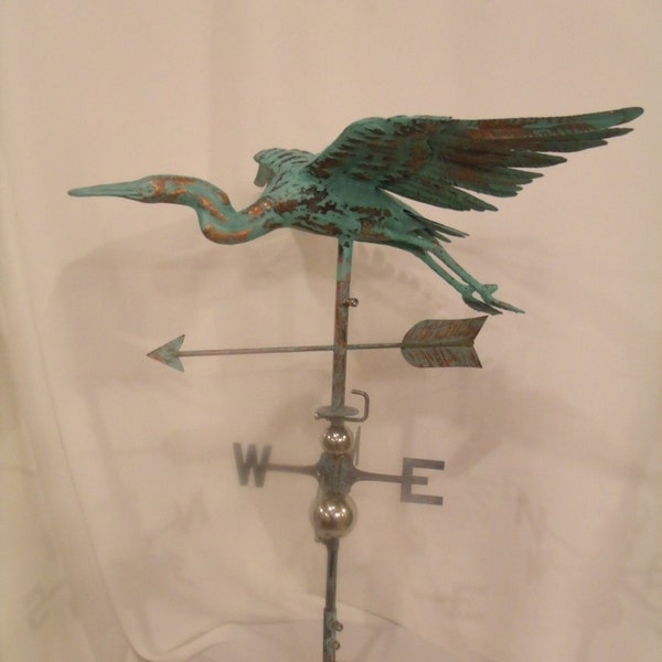 LARGE Handcrafted 3D 3-Dimensional CRANE --- HERON Weathervane Copper Patina Finish #1 seller