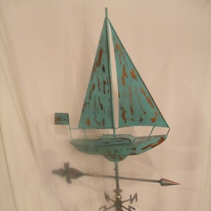 LARGE Handcrafted 3D 3-Dimensional Sailboat Weathervane Copper Patina Finish