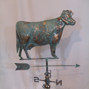 New LARGE Handcrafted 3D - Dimensional COW Weathervane Copper Patina Finish !!!
