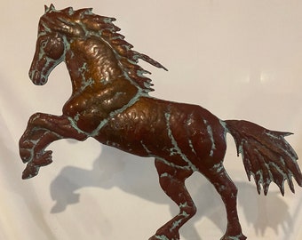 HUGE Handcrafted 3 Dimensional Crowing HORSE Weather vane Copper Patina Finish Weathervane