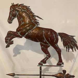 ENORME veleta de CABALLO tridimensional hecha a mano con acabado de pátina de cobre
