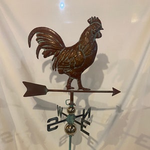 LARGE Handcrafted 3Dimensional  ROOSTER Weathervane Copper Patina Finish