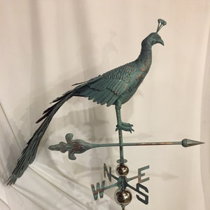 LARGE Handcrafted 3D 3- Dimensional Peacock Weathervane Copper Patina Finish