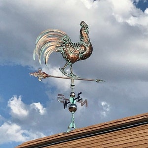 XLARGE Handcrafted 3Dimensional strutting ROOSTER Weathervane Copper Patina