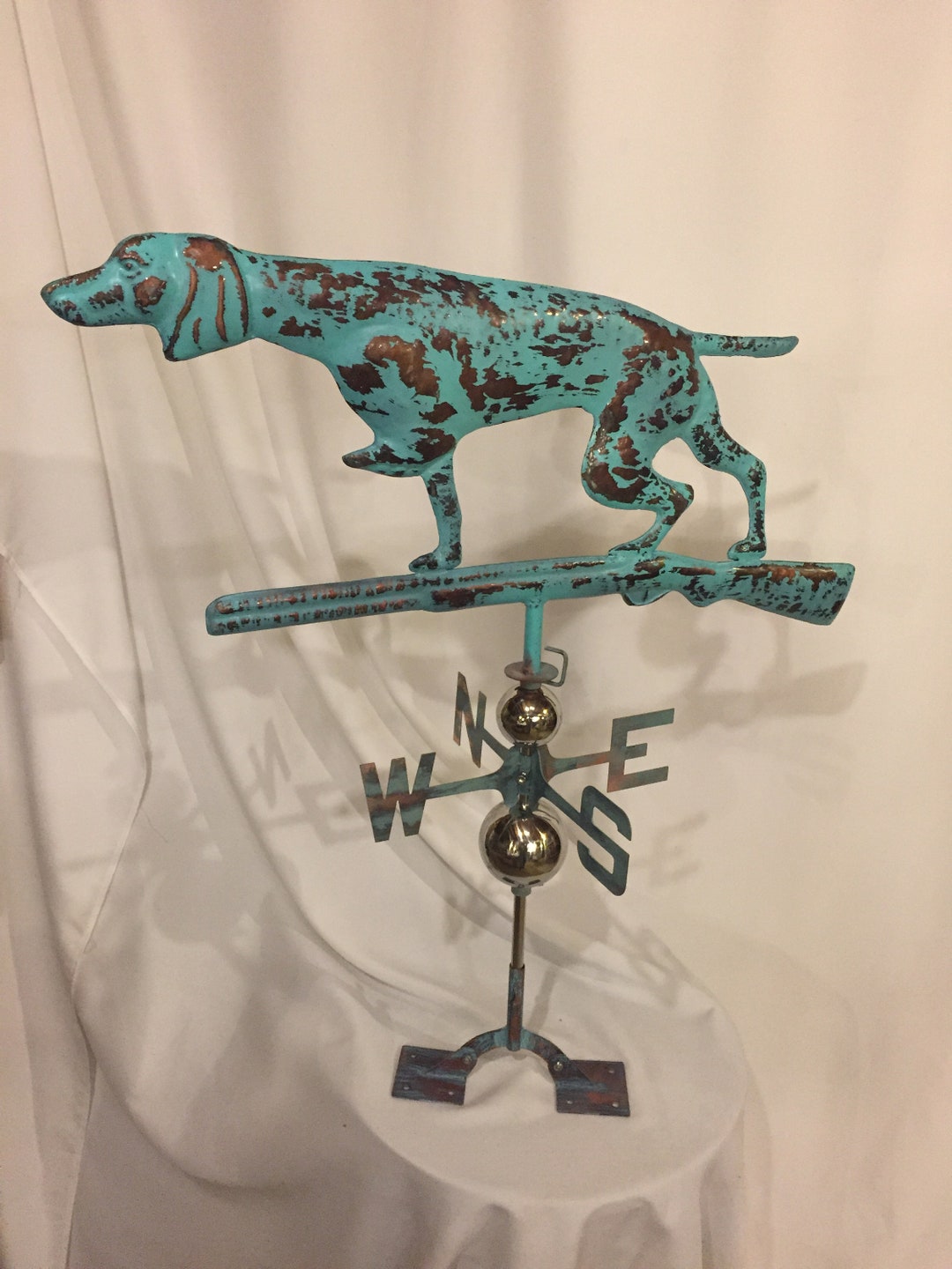 LARGE Handcrafted 3D 3dimensional DOG and GUN Weathervane Copper
