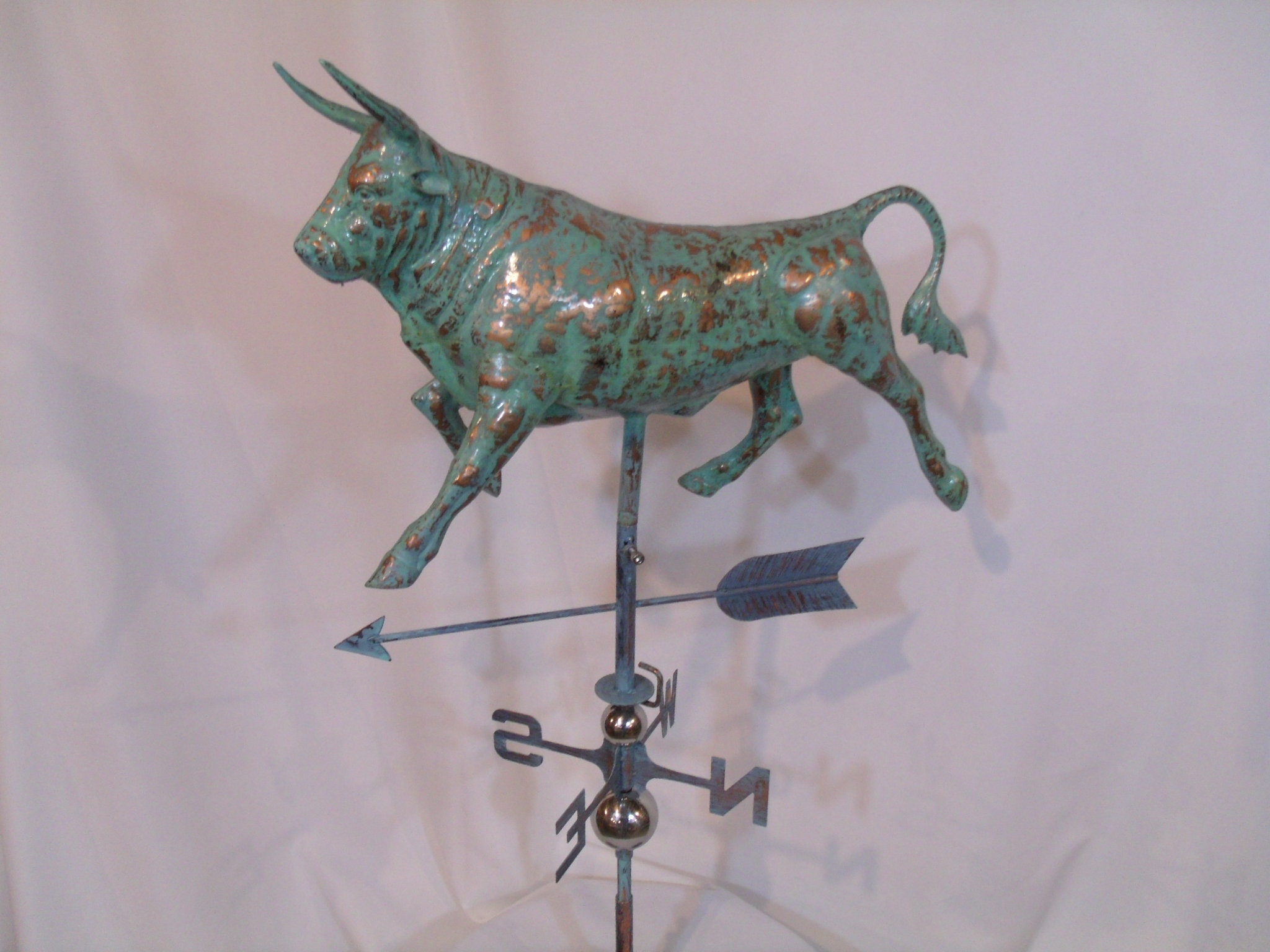 Bull 3D Steer Weathervane Antiqued Copper Finish Cow Weather Vane Hand Crafted 