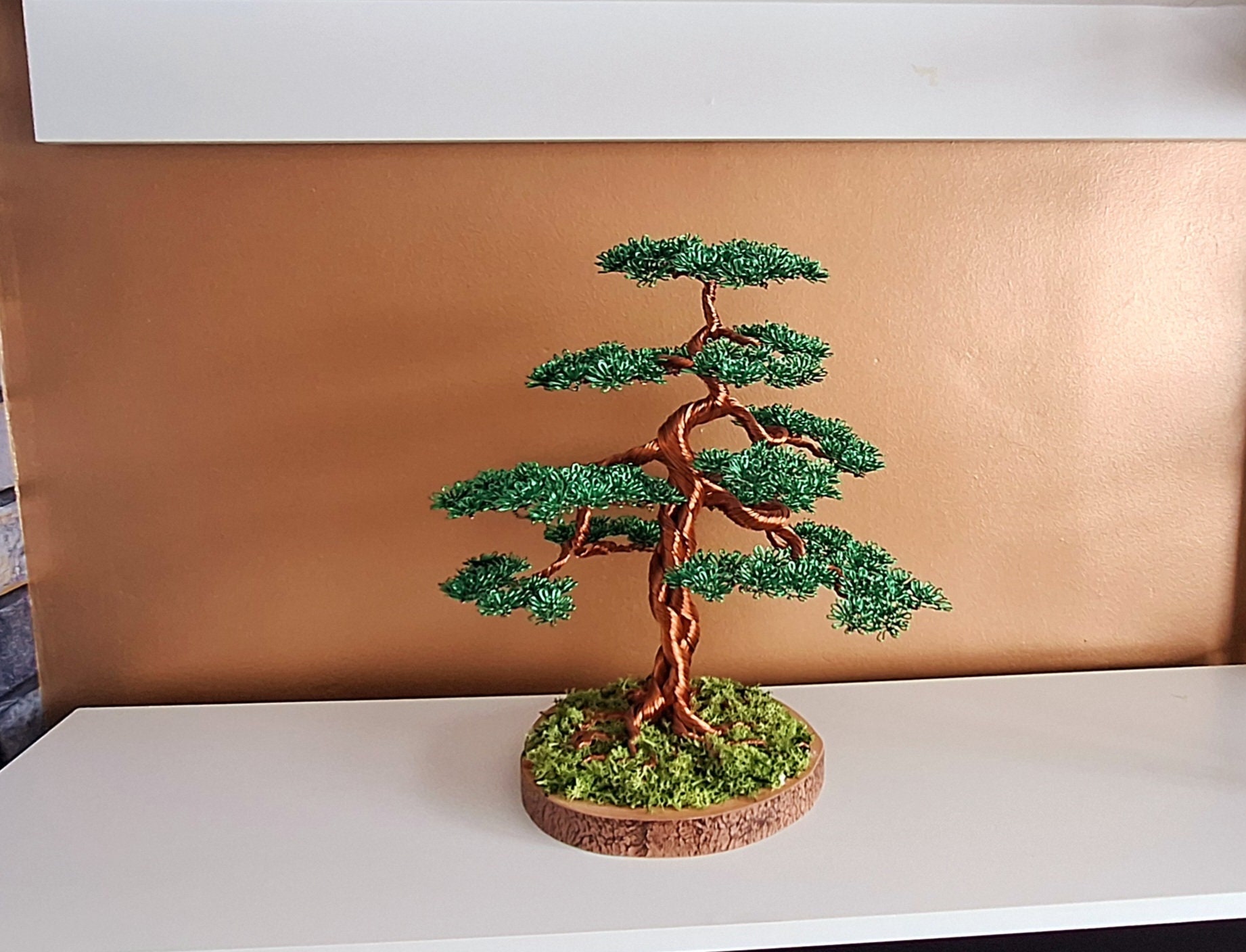 Large Wire Bonsai Tree Sculpture Attached to Wood Slice. - Etsy Large Wire Bonsai Tree Sculpture Attached to Wood Slice. - Etsy