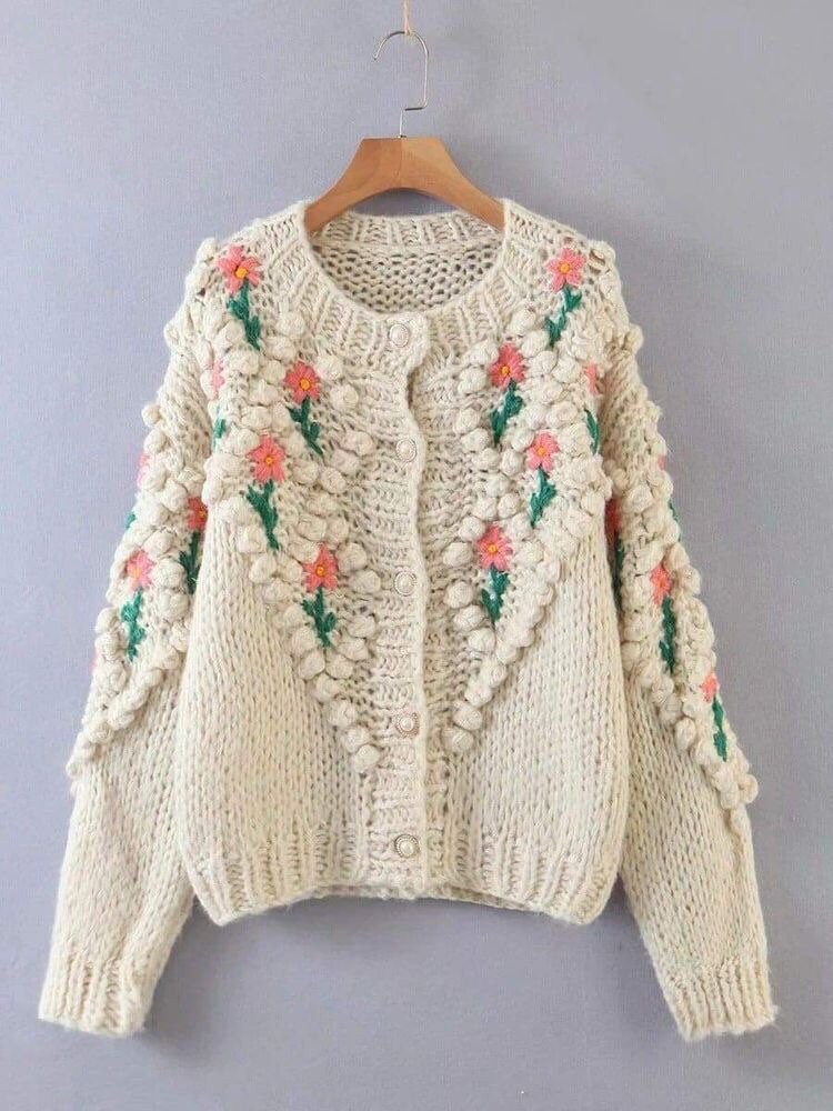 Flower Pom Pom Cardigan. Handmade Women Jacker Etsy UK