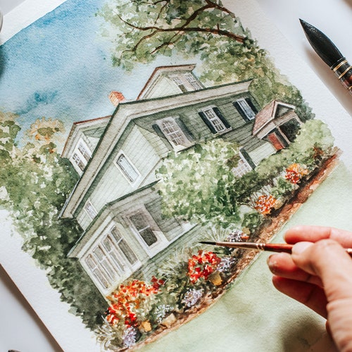 Custom House Portrait Watercolor House Painting Hand Painted Etsy
