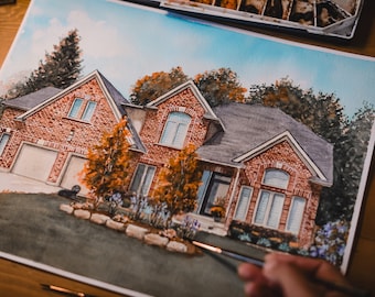 Custom House Portrait from Photo — Hand-Painted Watercolor Artwork