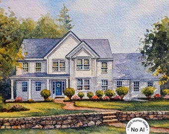 Custom Hand-Drawn House Portrait – Watercolor House Painting