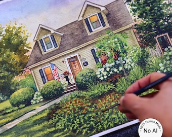 Custom House Portrait from Photo – Hand-Painted Watercolor Home Painting (No AI)