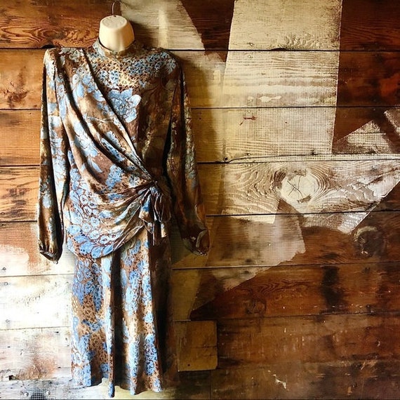 100% Silk Vintage 1980’s Faux Wrap Floral Dress 8