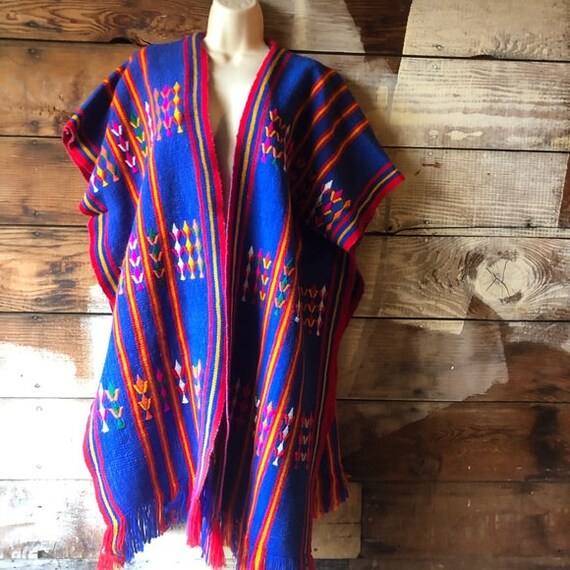 Vintage Handmade Colorful Shawl Poncho Wrap
