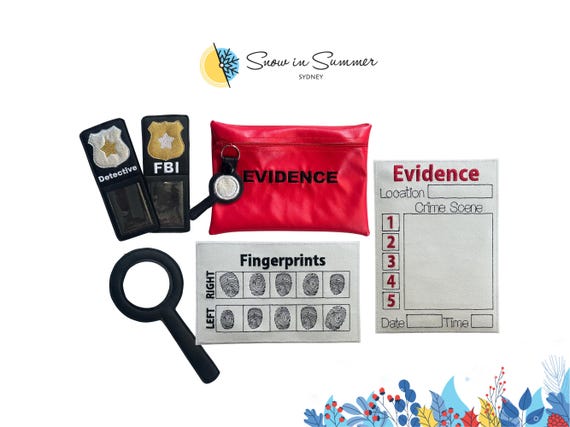 Detective accessories set, embroidered badge and fingerprints for pretend play, perfect gift for aspiring little detectives!