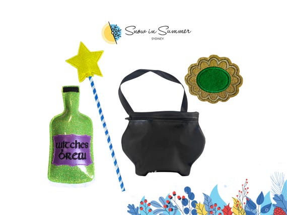 Witches Costume, Book Week Accessories, Room Costume, Halloween Costume, Storybook costume, Wand, Badge, Cauldron Bag