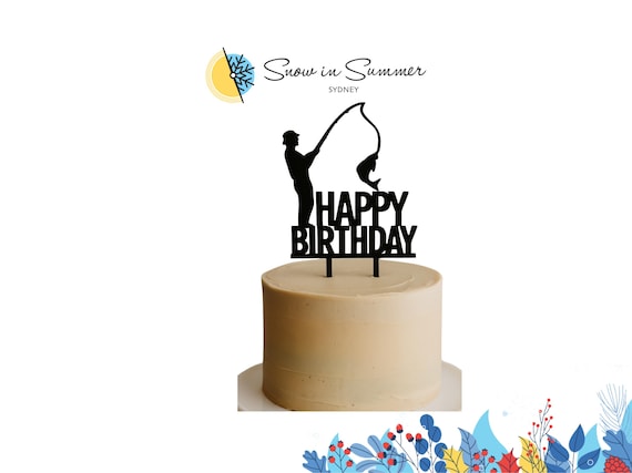 Fishing Cake Topper, Handcrafted Fish Design Acrylic Decor, Perfect for Birthday & Celebration Cakes, Fisherman Gift Idea, Retirement Cake