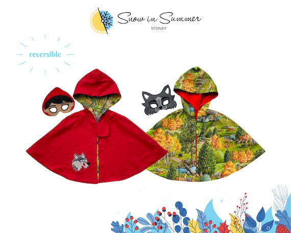 Children's Red Riding Hood Costume,Wool Costume,  Reversible Costume, Pretend Play, World Book Week, Little Red Riding Hood