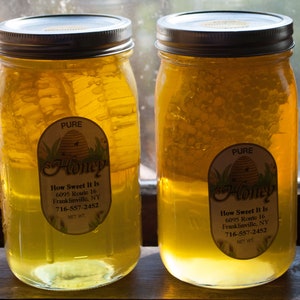 Raw Honey With Cut Comb Honey, In Quart Glass Jar 3 lbs, New York Country Wildflower Honey
