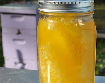 Raw Honey With Cut Comb In Pint Jars, New York Wildflower & Sunflower Honey