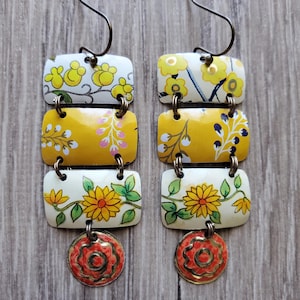Vintage Tin Earrings: yellow medley dangle earrings