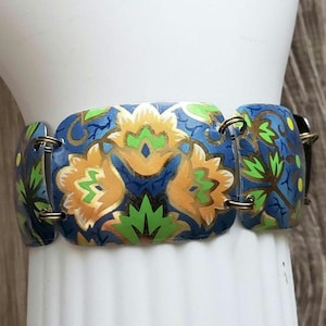 Vintage tin bracelet lotus blossom tin link medley of vintage candy tin  hand hammered with magnetic clasp upcycled tin jewelry comfortable