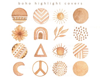 Boho Instagram Highlight Covers 16 Brown Icons Beige Icons Neutral Instagram Story Icons Boho Story Covers Watercolor Boho Instagram Buttons