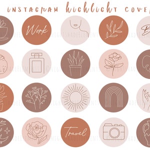 40 Line Art Instagram Highlight Cover Icons Boho Highlight Covers Beige Pink Icons Neutral Instagram Stories Modern Story Highlight Covers