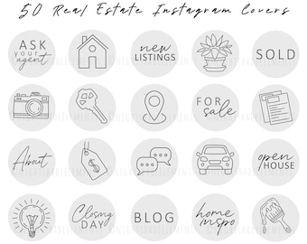 50 Real Estate Instagram Highlight Covers Realtor Icons Grey Highlight Covers Marketing Icons Instagram Stories Minimalist Highlight Covers