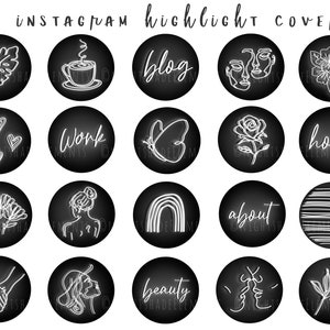 40 White Neon Instagram Highlight Cover Icons Boho Highlight Covers Black and White Icons Instagram Stories Modern Story Highlight Covers