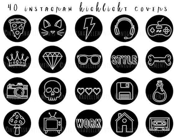 40 Line Art Instagram Highlight Cover Icons Streamer Highlight Covers Black and White Icons Instagram Stories Gamer Highlight Covers Egirl