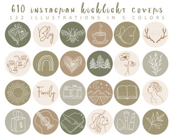 40 Modern Instagram Cover Icons Line Art Highlights - Etsy