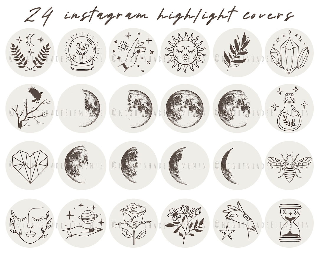 24 Celestial Instagram Highlight Cover Icons Moon Phases - Etsy