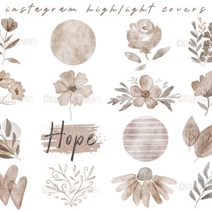 Boho Instagram Highlight Covers 17 Brown Icons Floral Neutral Instagram Story Icons Painted Story Covers Watercolor Flowers Modern Instagram