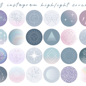 48 Celestial Instagram Highlight Cover Icons Galaxy Lunar Moon Highlight Cover Purple Pink Blue Instagram Covers Boho Highlight Covers Stars