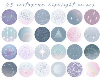 48 Céleste Instagram Highlight Cover Icônes Galaxy Lunar Moon Highlight Cover Purple Pink Blue Instagram Covers Boho Highlight Covers Stars