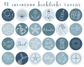 48 Nautical Instagram Highlight Cover Icons Line Art Highlight Covers Ocean Blue Icons Sea Instagram Stories Beach Highlight Icons Sailing