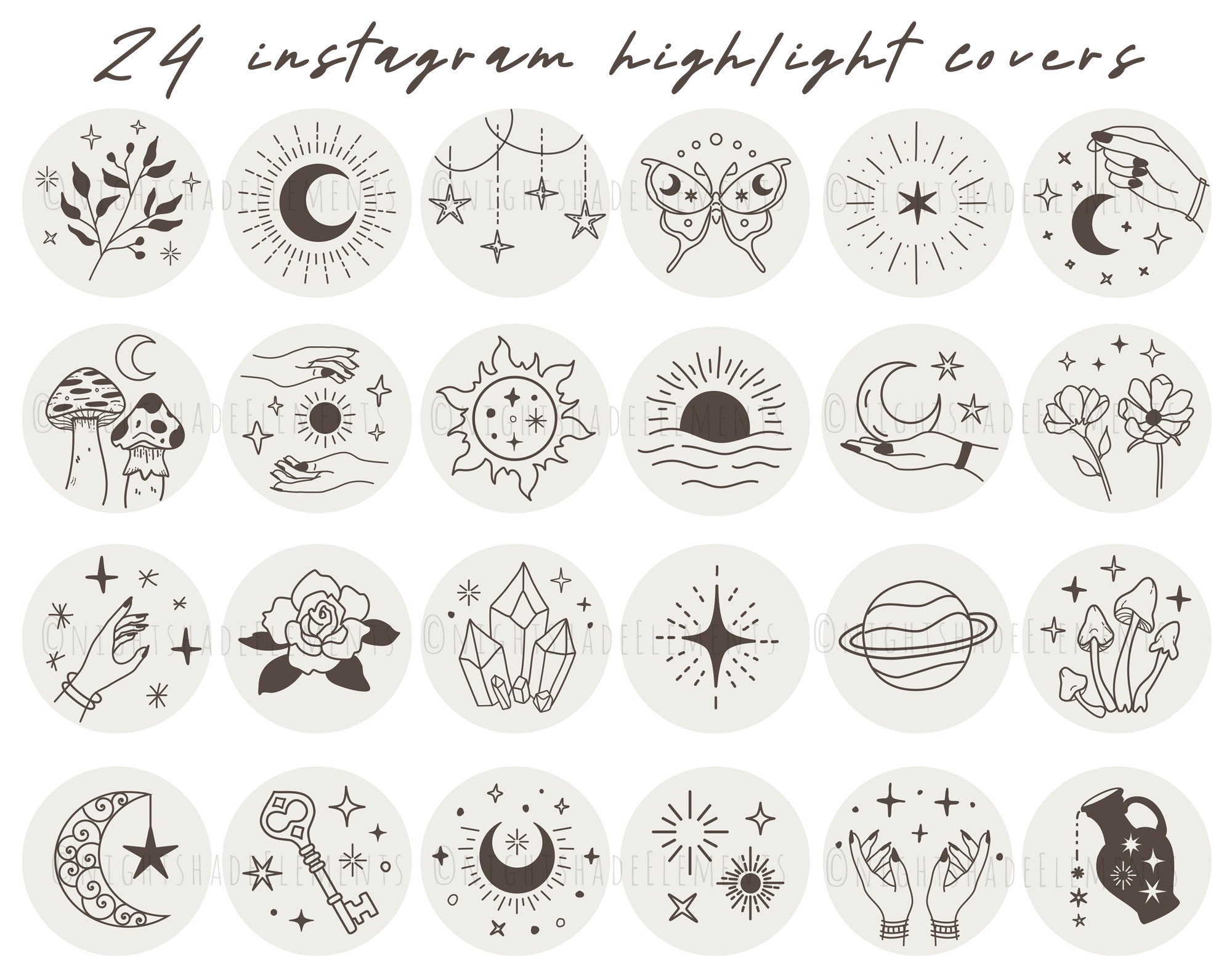 24 Celestial Instagram Highlight Cover Icons Moon Stars Highlight Covers Black & White Icons Gothic Instagram Stories Boho Highlight Covers