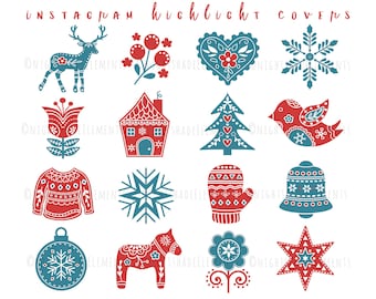 Christmas Instagram Highlight Covers 16 Red Covers Blue Icons Nordic Covers Scandinavian Instagram Story Icons Christmas Icons Winter Covers