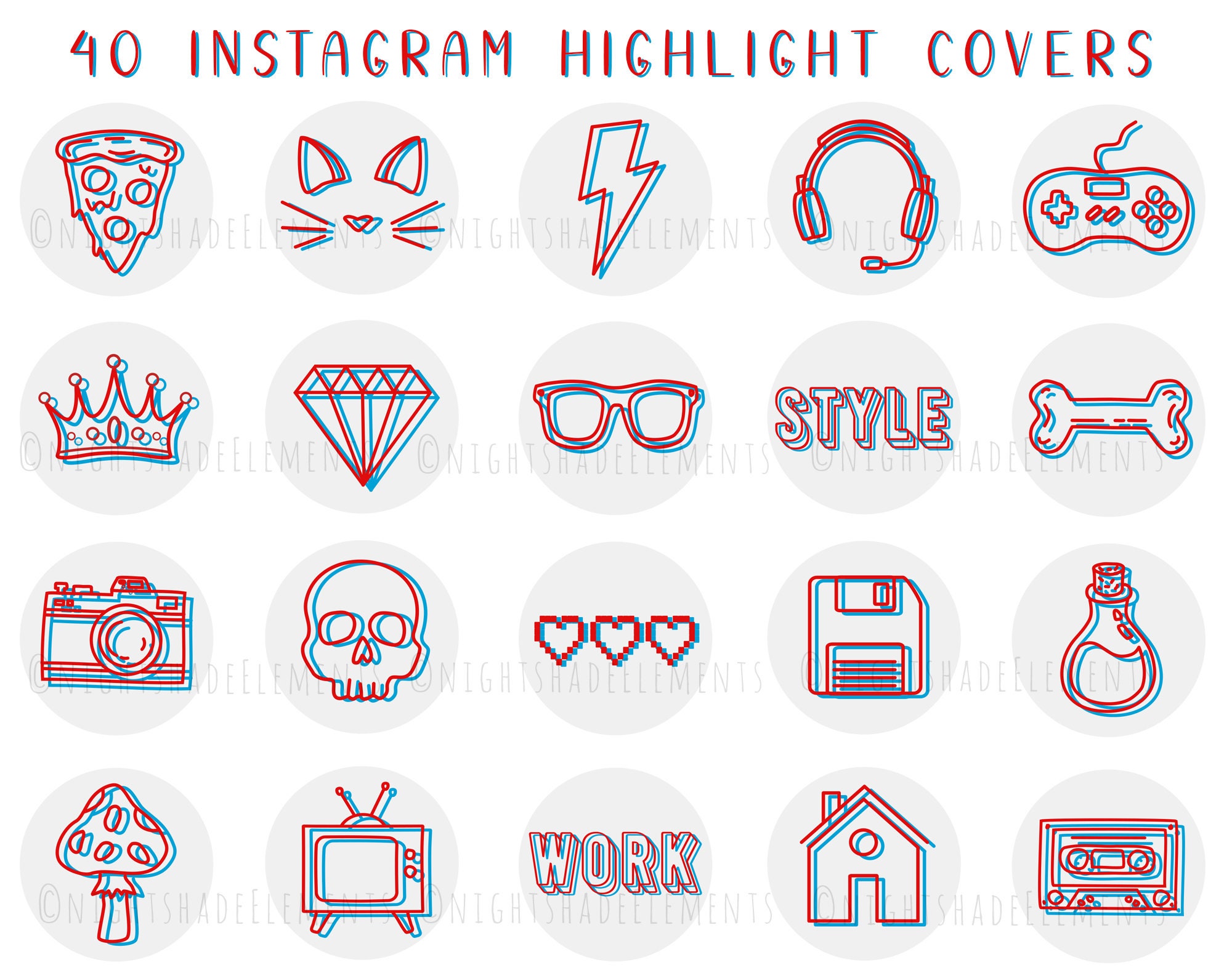 3D Instagram Highlight Cover Icons 40 Gamer Highlight Covers Blue Neon Icons Instagram Stories Red Lifestyle Highlight Covers Egirl Icons