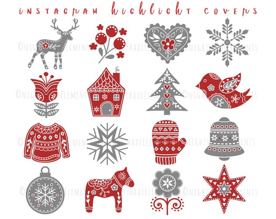 Scandi Christmas Icons on Red Scandi Christmas Icons on Red