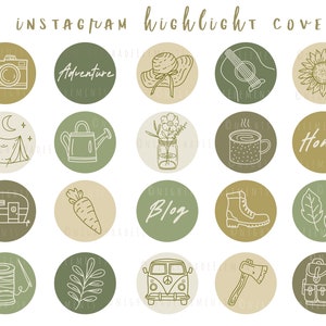 Boho Instagram Highlight Cover Icons 44 Line Art Highlight Covers Earth Tone Icons Neutral Instagram Nature Green Story Highlight Covers