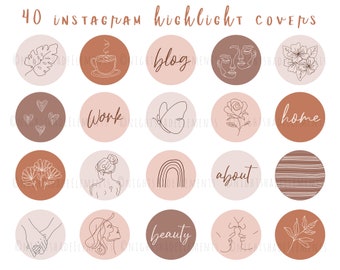 40 Line Art Instagram Highlight Cover Icons Boho Highlight Covers Beige Pink Icons Neutral Instagram Stories Modern Story Highlight Covers