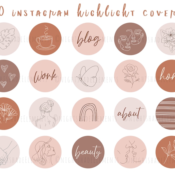 40 Line Art Instagram Highlight Cover Icons Boho Highlight Covers Beige Pink Icons Neutral Instagram Stories Modern Story Highlight Covers