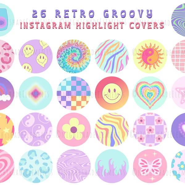 26 Retro Instagram Highlight Cover Icons Boho Groovy Highlight Covers Psychedelic Instagram Hippie Instagram 90's Vintage Y2K 00s Nostalgia