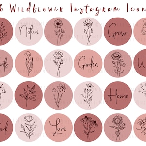 Wildflower Instagram Highlight Cover Icons 36 Line Art Highlight Covers Pink Icons Floral Instagram Stories Flower Red Boho Highlight Covers
