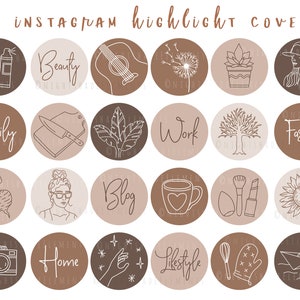 Boho Instagram Highlight Cover Icons 48 Line Art Highlight Covers Chocolate Brown Icons Neutral Instagram Stories Modern Beige Brown Covers