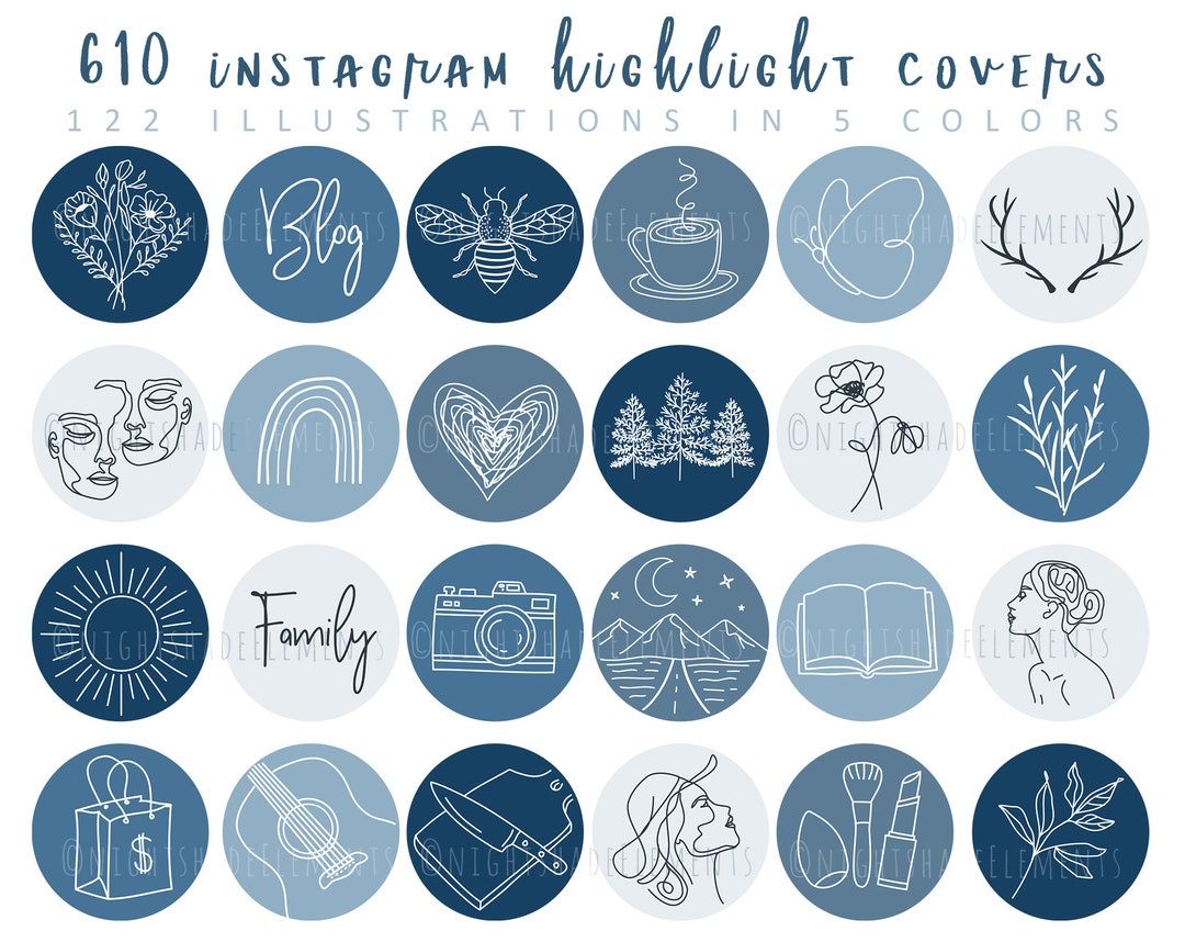 610 Boho Instagram Highlight Cover Icons Line Art Highlight Covers Blue ...