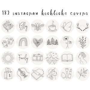 182 Neutral Boho Instagram Highlight Cover Icons Black and White Minimal Line Art Highlight Covers Grey Beige IG Stories Lifestyle Branding